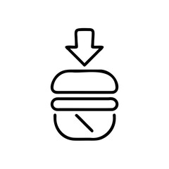 Poster - Handdrawn Burger Icon with Arrow Above Diagonal Line Inside Bottom Bun on food down