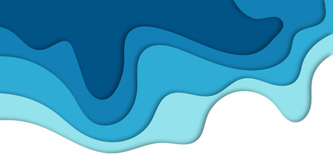Poster - Background with white and blue waves. Abstract wavy paper background.