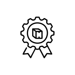 Fototapete - Handdrawn badge with a gear shape a circle a cube icon on a award ribbon