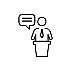 Poster - A person speaking from a podium with a speech bubble speaker talk