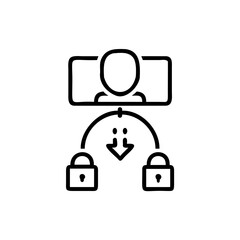 Poster - Icon a person with locks an arrow representing data transfer or security head rectangle