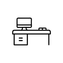Fototapete - Handdrawn desk with computer monitor drawer simple office workspace icon on screen