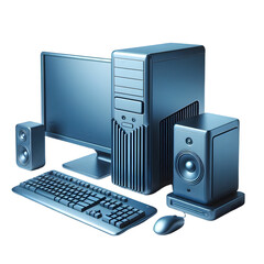 Poster - Modern computer system with monitor keyboard mouse and speakers isolated on transparent background