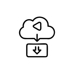 Poster - Handdrawn cloud with play button downward arrow symbol on download
