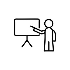 Poster - Line drawing a person pointing at a blank presentation board on a tripod stand stick
