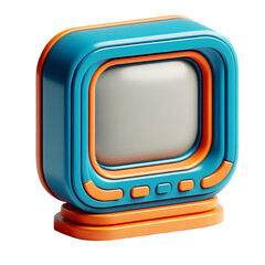 Poster - Retro style cartoon television set with blue and orange colors isolated on transparent background