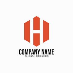 Aufkleber - Angular orange hexagon with negative space forming the letter H, bold and modern