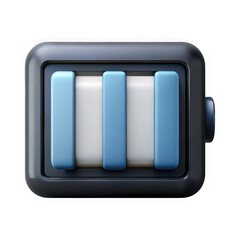 Poster - Stylized 3d rendering of a battery icon with three blue bars and two white segments isolated on transparent background