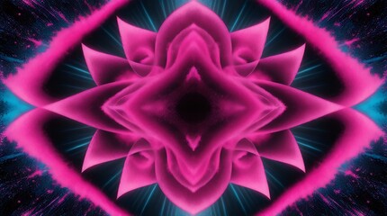 Poster - A symmetrical pink flower glows with neon light