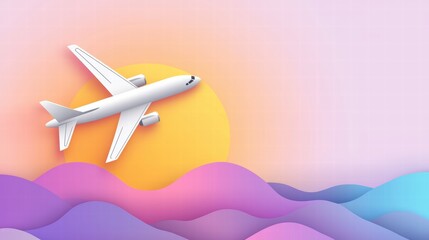 Poster - global Airplane Icon An airplane taking off against a backdrop of a vibrant sunrise, symbolizing new beginnings, global exploration, and the promise of travel.