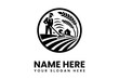 © vectorvovdesign - A farmer tending his fields, a rural home visible in the background, symbolized in a circular logo design.