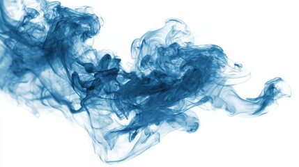 Poster - wispy blue smoke swirling elegantly, isolated on a clean white canvas for artistic visuals.