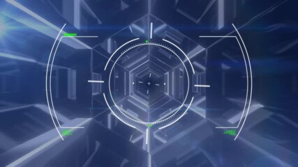 Poster - Holographic HUD fading in then rotating and glitching through hexagonal tunnel to scan data