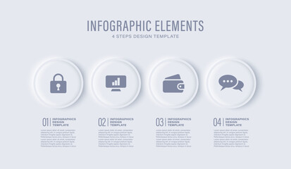 Poster - Neumorphism design infographic, 4 step timeline illustration. Minimal clean design.