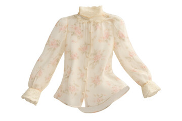 Poster - Elegant floral print blouse with lace trim isolated on transparent background