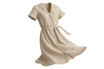 Poster - Elegant beige linen dress isolated on transparent background, flowy summer garment