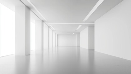 Poster - Abstract White And Empty Gray Gradient Room With Abstract S Shape On A White Backdrop. Minimalistic Design With A Monochromatic Color Scheme.