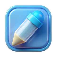 Poster - 3d blue pencil icon app button isolated on transparent background