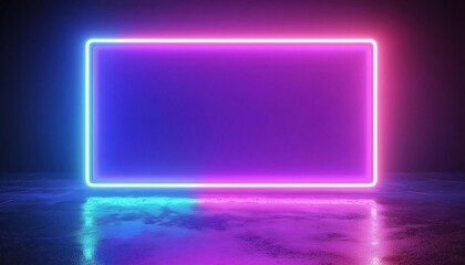 Poster - Glowing Neon Rectangular Frame With Shimmering Effects On A Dark Background. Abstract Empty Techno Backdrop With Vibrant Glow. Sparkling Design Element.
