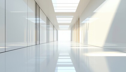 Poster - Business Building Hall Illuminated By Natural Light Pouring Through Large Windows Creating A Welcoming And Bright Environment For Visitors.