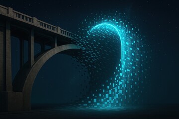 Poster - A Digital Wave Emerging from a Bridge at Night