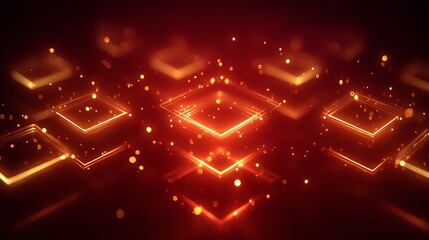 Aufkleber - Vibrant red background with a multitude of yellow squares and red dots scattered throughout. The squares are arranged in various sizes and orientations, creating a dynamic