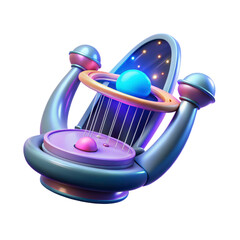 Poster - High quality 3d rendering icon stylized celestial harp with glowing planets and ring land transportation isolated on white background isolated on background