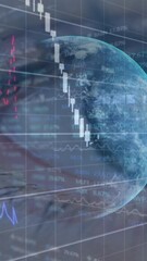Aufkleber - Animation of globe and financial data processing over woman's eye in background