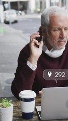 Poster - Animation of changing numbers over senior man wearing face mask