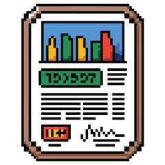 Poster - Pixel art document with bar chart and signature for financial reporting