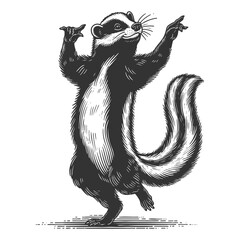 Wall Mural - dancing skunk sketch engraving generative ai fictional character vector illustration. scratch board 