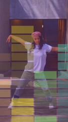 Poster - Animation of colourful columns moving over woman dancing