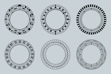Poster - Set of Six Decorative Circular Frames in Tribal Style