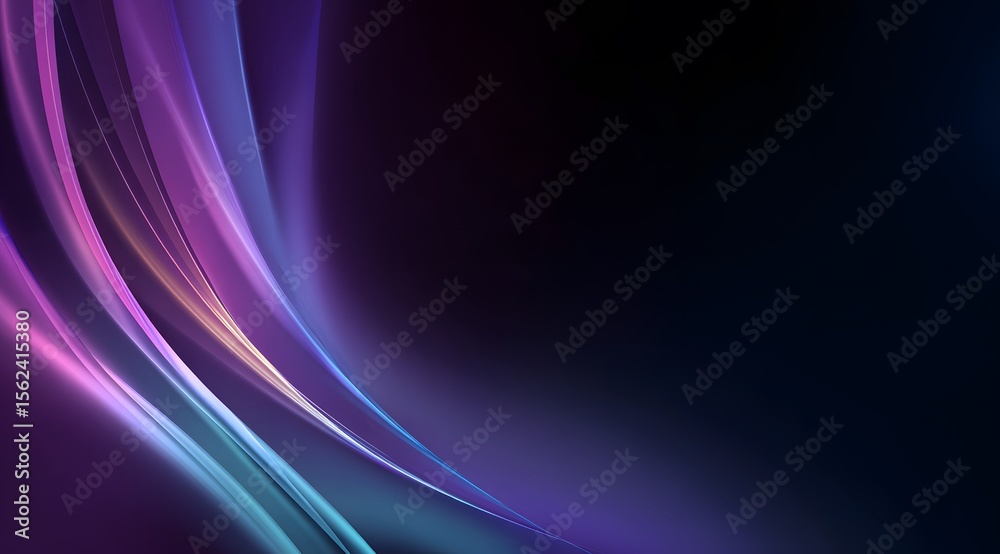 Glowing curved wave abstract background with dark blue and purple light ...