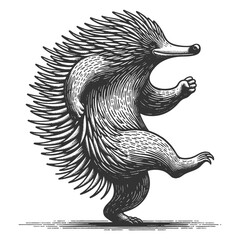 Wall Mural - joyful echidna dancing sketch engraving generative ai fictional character vector illustration. scrat