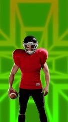 Poster - Animation of caucasian male american football player with ball over shapes