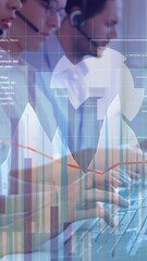 Poster - Animation of data processing over diverse business people using computers