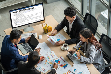 Poster - Digital legal contract provide terms and conditions document on computer screen ready for online digital signature for deal agreement of future business snugly