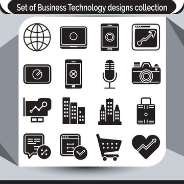Shopping Business and Web Icons Set in Black Vector Design