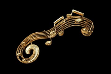 Poster - Gold music note design with curved lines and flowing shapes on a black background, gold music note curve moves, alpha channel