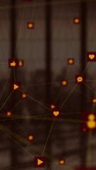 Poster - Network of connection icons against cityscape