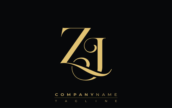 ZJ Abstract Creative Jewelry Logo. A stylish logo featuring golden monogram initials in an elegant and modern typography, perfect for branding
