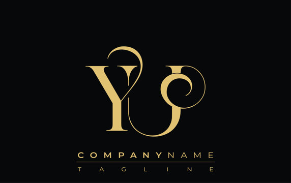 YU Abstract Creative Jewelry Logo. A stylish logo featuring golden monogram initials in an elegant and modern typography, perfect for branding