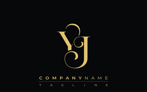 YJ Abstract Creative Jewelry Logo. A stylish logo featuring golden monogram initials in an elegant and modern typography, perfect for branding
