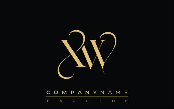XW Abstract Creative Jewelry Logo. A stylish logo featuring golden monogram initials in an elegant and modern typography, perfect for branding