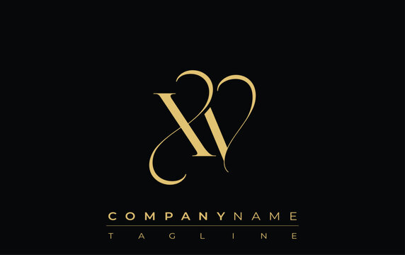 XV Abstract Creative Jewelry Logo. A stylish logo featuring golden monogram initials in an elegant and modern typography, perfect for branding