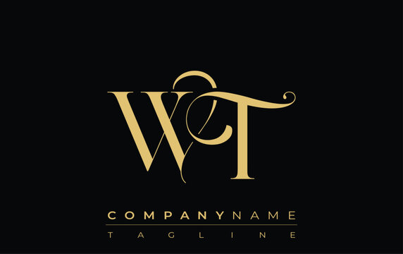 WT Abstract Creative Jewelry Logo. A stylish logo featuring golden monogram initials in an elegant and modern typography, perfect for branding