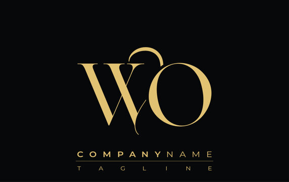 WO Abstract Creative Jewelry Logo. A stylish logo featuring golden monogram initials in an elegant and modern typography, perfect for branding