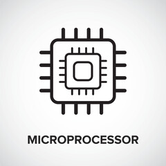Fototapete - Microprocessor outline Icon with white background, High-Performance AI Computing Chip icon for Data Processing and Neural Network Operations, Abstract Vector Illustration