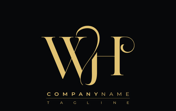WH Abstract Creative Jewelry Logo. A stylish logo featuring golden monogram initials in an elegant and modern typography, perfect for branding